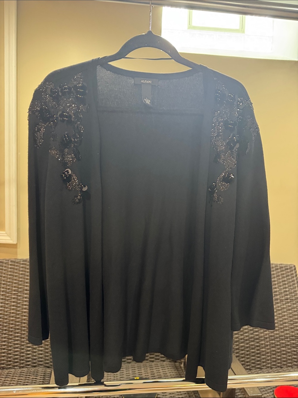 Alfani Black Open-Front Beaded Cardigan